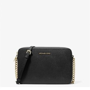 Michael Kors Jet Set Large East West Black/Gold Leather Crossbody Bag Handbag